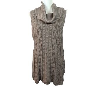Eight Eight Eight XL Sweater Tunic Brown Cable Knit Cowl Neck Sleeveless